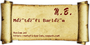 Mátéfi Barlám névjegykártya